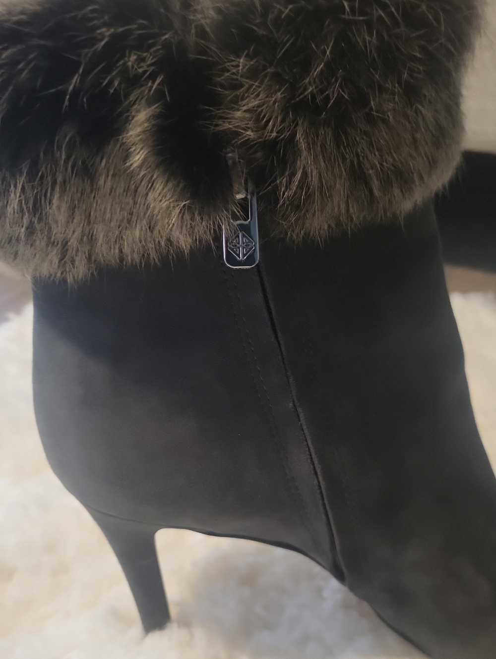 ANTONIO MELANIš©¶ "KYLAN" Charcoal Gray Faux-Fur Trim Stiletto Heel Booties - Picture 6 of 11